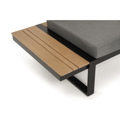 Merida loungehoek in zwart aluminium en polywood met grijs polyester kussen en loungetafel