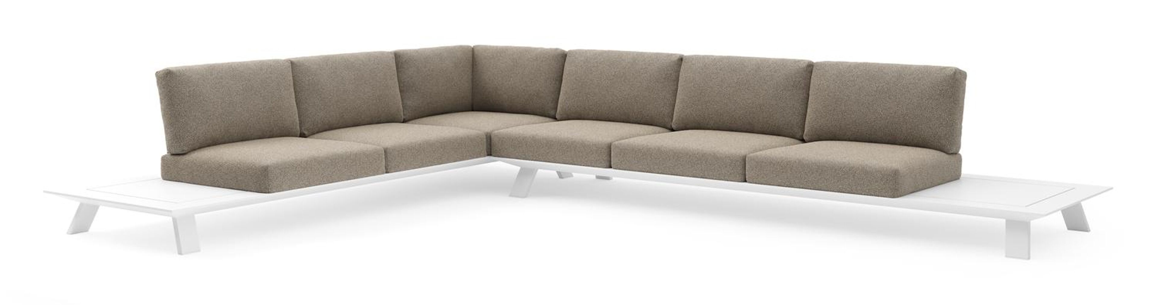 Cesano loungehoek in wit aluminium met madagascar burch all weather Cosytica kussen