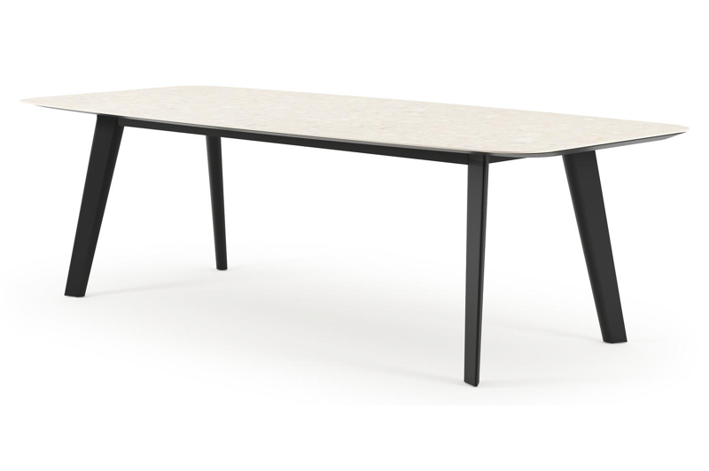 Lacrima tuintafel bootvorm in zwart aluminium en volkeramiek Retrostone - L 255 x B 115 x H 73 cm