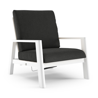 Fauteuil de jardin Cirello en aluminium blanc et coussins en all weather sunbrella® luxe chartres sooty