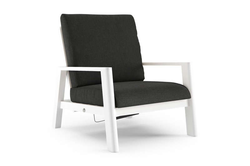 Fauteuil de jardin Cirello en aluminium blanc et coussins en all weather sunbrella® luxe chartres sooty