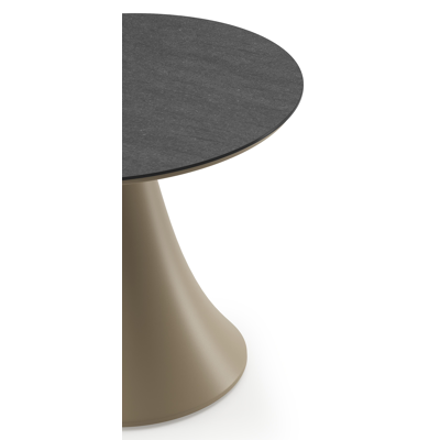 Fano low dining loungetafel rond in beige aluminium en volkeramiek Basalt Black - Dia. 65 x H 40 cm