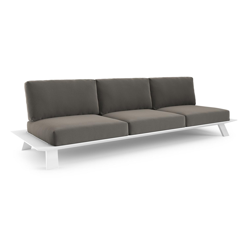 Cesano loungebank in wit aluminium met natte dark taupe all weather Sunbrella® luxe kussen