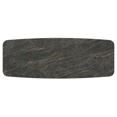 Table de jardin Orso forme de bateau en aluminium beige et céramique pleine Black Obsession - Lg. 315 x Lrg. 115 x Haut. 74.5 cm