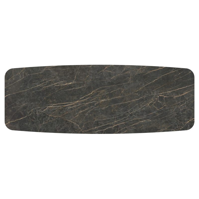 Table de jardin Orso forme de bateau en aluminium beige et céramique pleine Black Obsession - Lg. 315 x Lrg. 115 x Haut. 74.5 cm