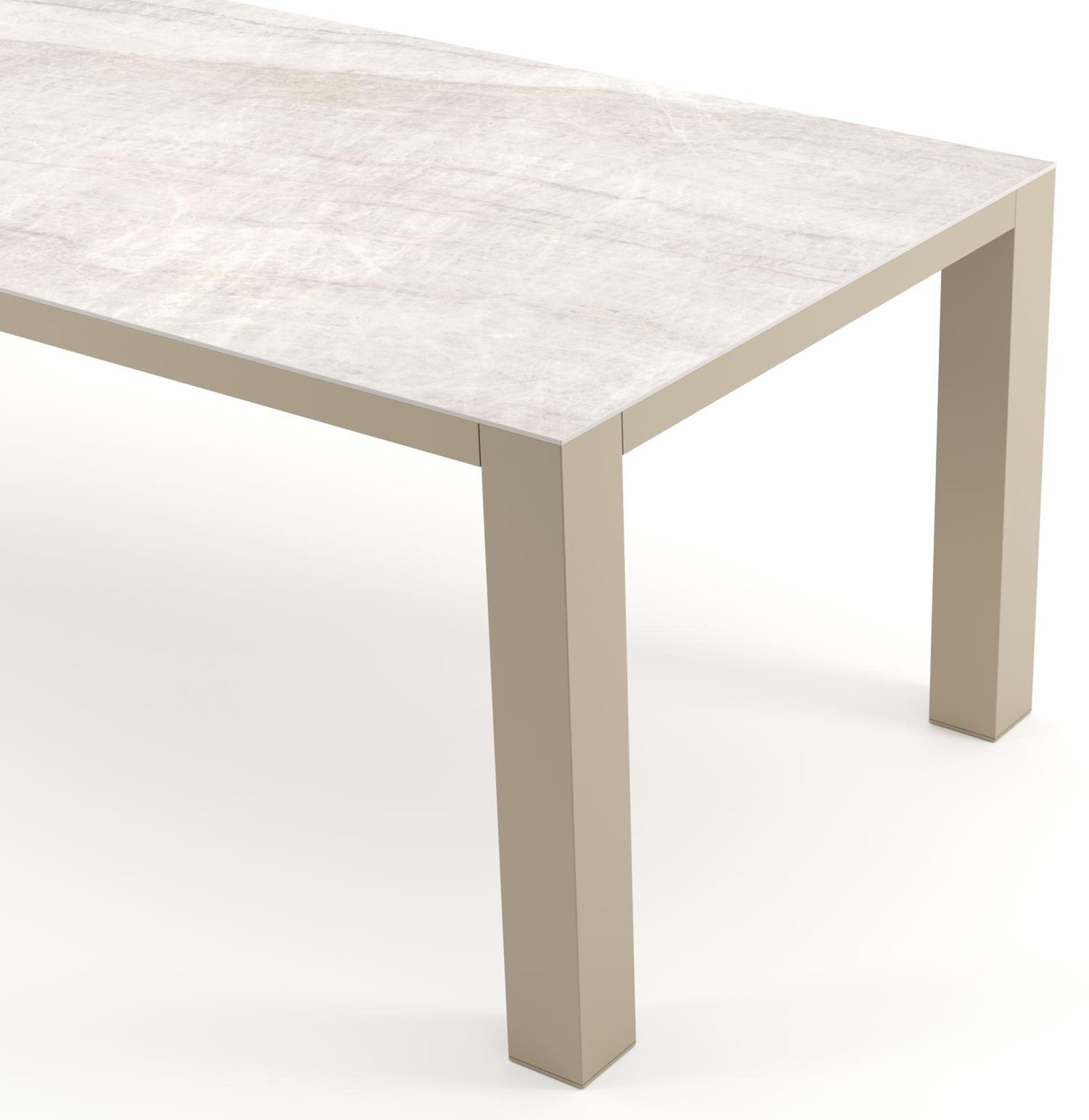 Nano tuintafel rechthoekig in beige aluminium en volkeramiek Taj Mahal - L 240 x B 100 x H 75 cm