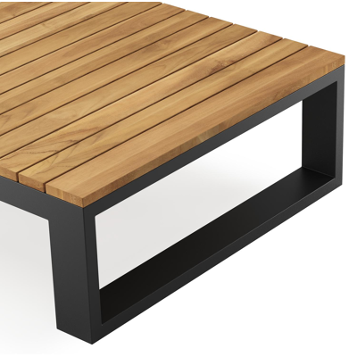 Table d'angle Verato en aluminium noir et teck naturel - Lg 88 x larg. 88 x H 31,5 cm