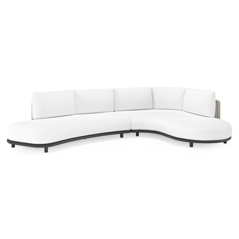 Lomano loungehoek in zwart aluminium en beige verticaal geweven luxe vlakke rope met Ego Birch all weather solica