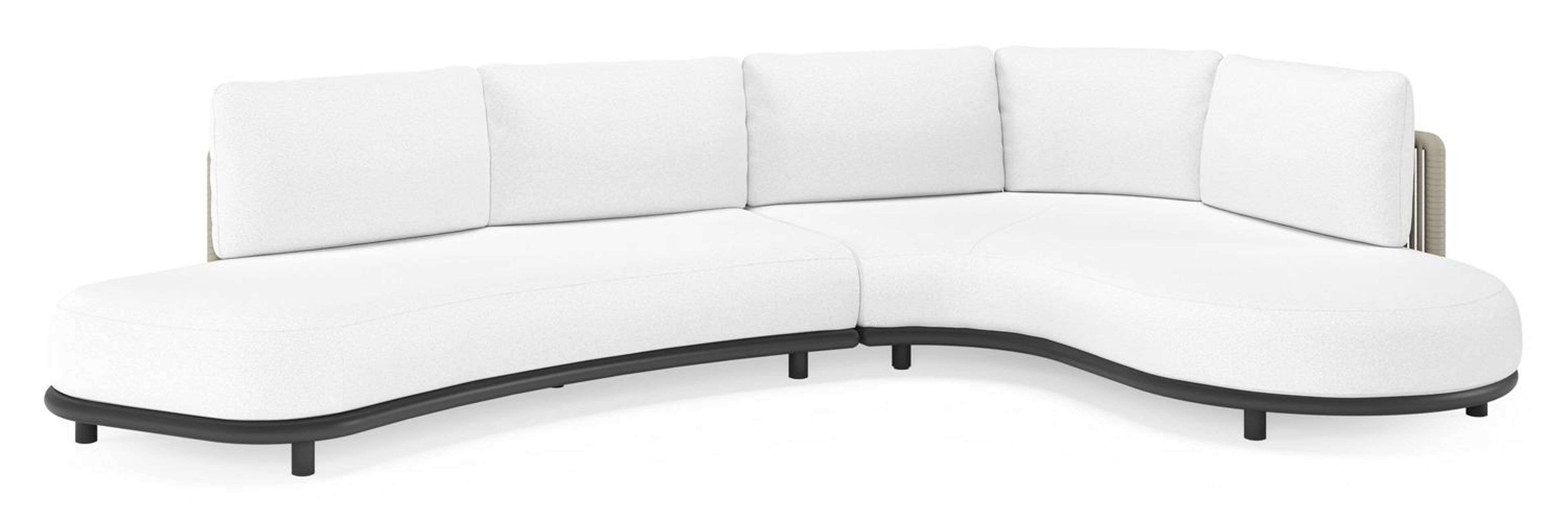 Lomano loungehoek in zwart aluminium en beige verticaal geweven luxe vlakke rope met Ego Birch all weather solica