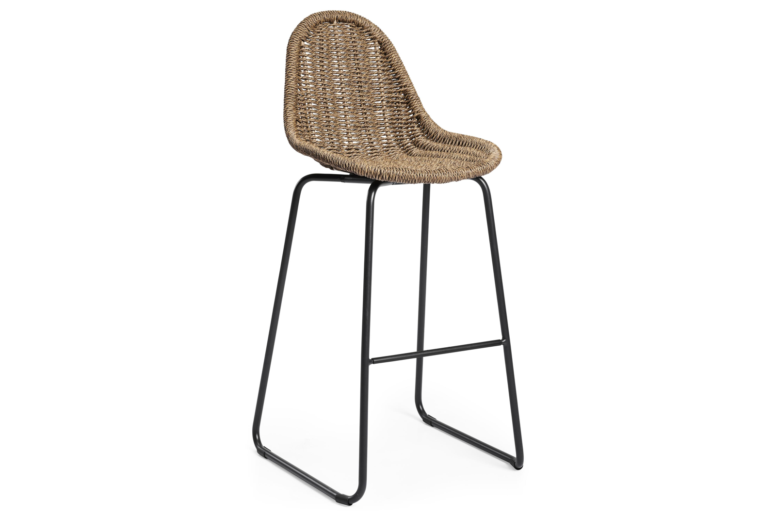 Chaise de bar Pagino in aluminium noir et résine tressée brun