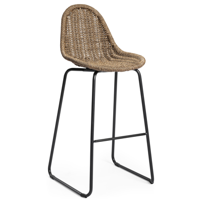 Pagino barstoel in zwart aluminium en bruin wicker
