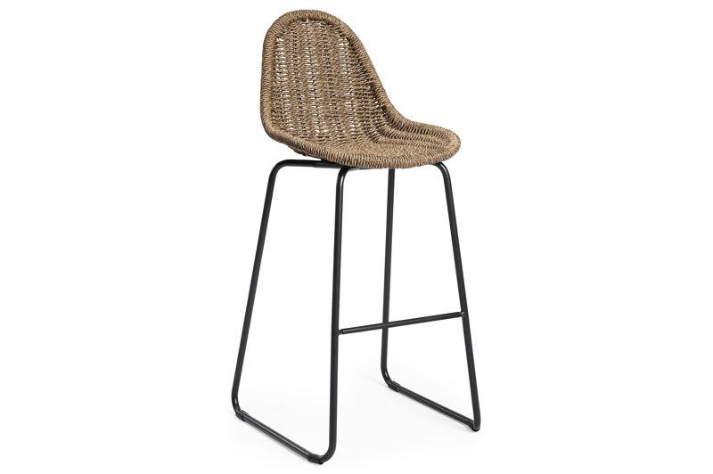 Pagino barstoel in zwart aluminium en bruin wicker