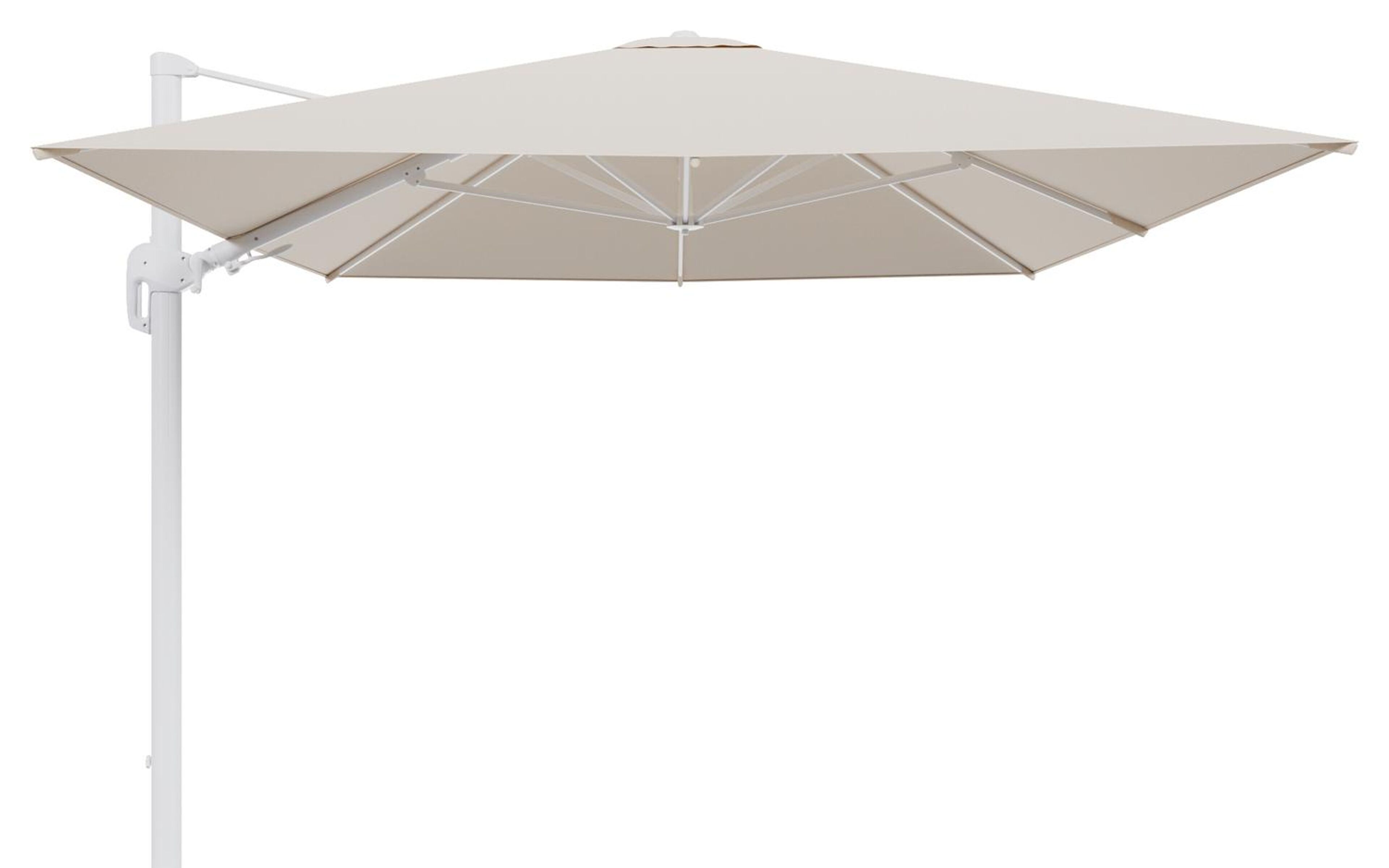 Rufina zweefparasol tiltfunctie in wit aluminium en parasoldoek in All Weather Sunbrella® Luxe Heritage Papyrus - L1 400 x L2 300 cm (zonder voet) (zonder voet)