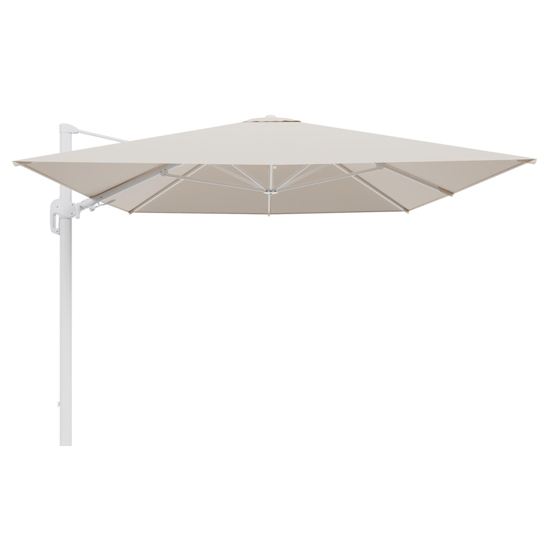 Rufina zweefparasol tiltfunctie in wit aluminium en parasoldoek in All Weather Sunbrella® Luxe Heritage Papyrus - L1 400 x L2 300 cm (zonder voet) (zonder voet)