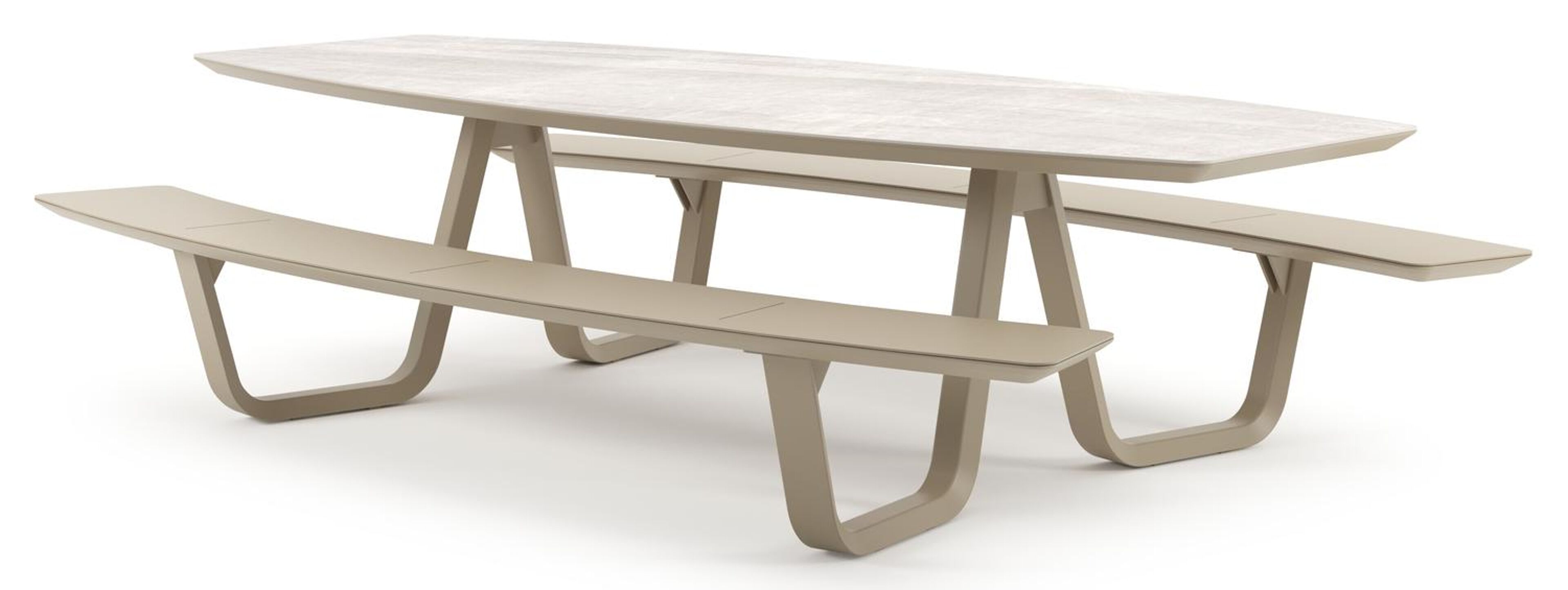 Forno picknicktafel bootvorm in beige aluminium en volkeramiek Taj Mahal - L 280 x B 192 x H 72 cm