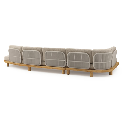 Donato loungehoek in teak en beige verticaal geweven ronde rope met all weather cosytica Bora Jungle kussen