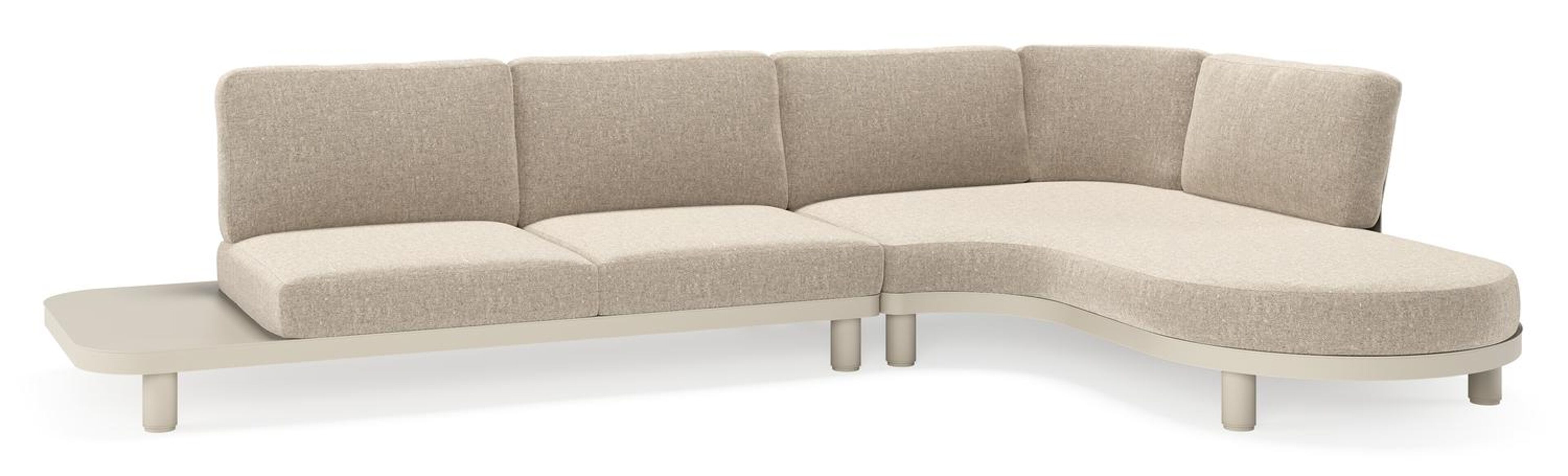 Salon de jardin d'angle Donato en aluminium beige et coussins en all weather sunbrella® luxe chartres pewter