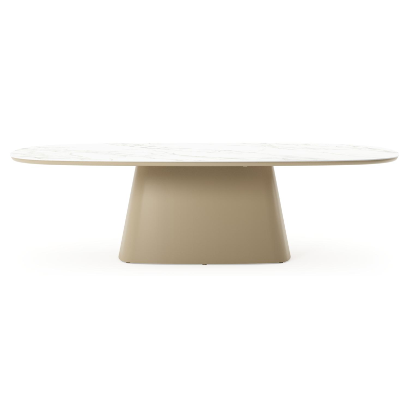 Table de jardin Amico bombo xl en aluminium beige et céramique pleine Calacatta - Lg. 270 x Lrg. 148 x Haut. 74 cm