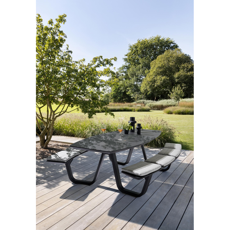 Table de pique-nique Forno forme de bateau aluminium noir - Lg. 240 x Lrg. 181 x Haut. 72 cm