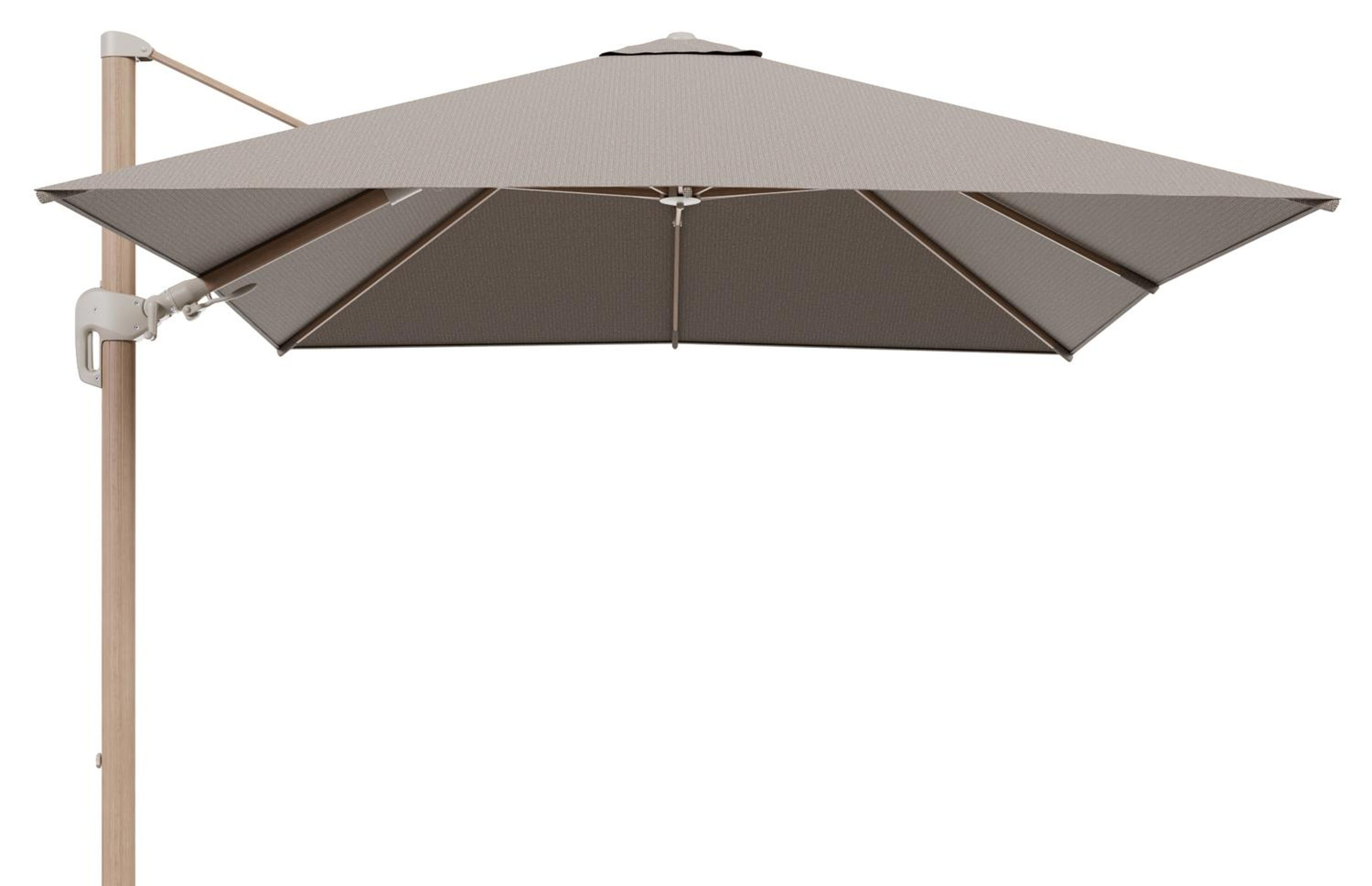 Rufina zweefparasol tiltfunctie in houtlook aluminium en parasoldoek in All Weather Solica Firenze Earth  - L1 300 x L2 300 cm (zonder voet)