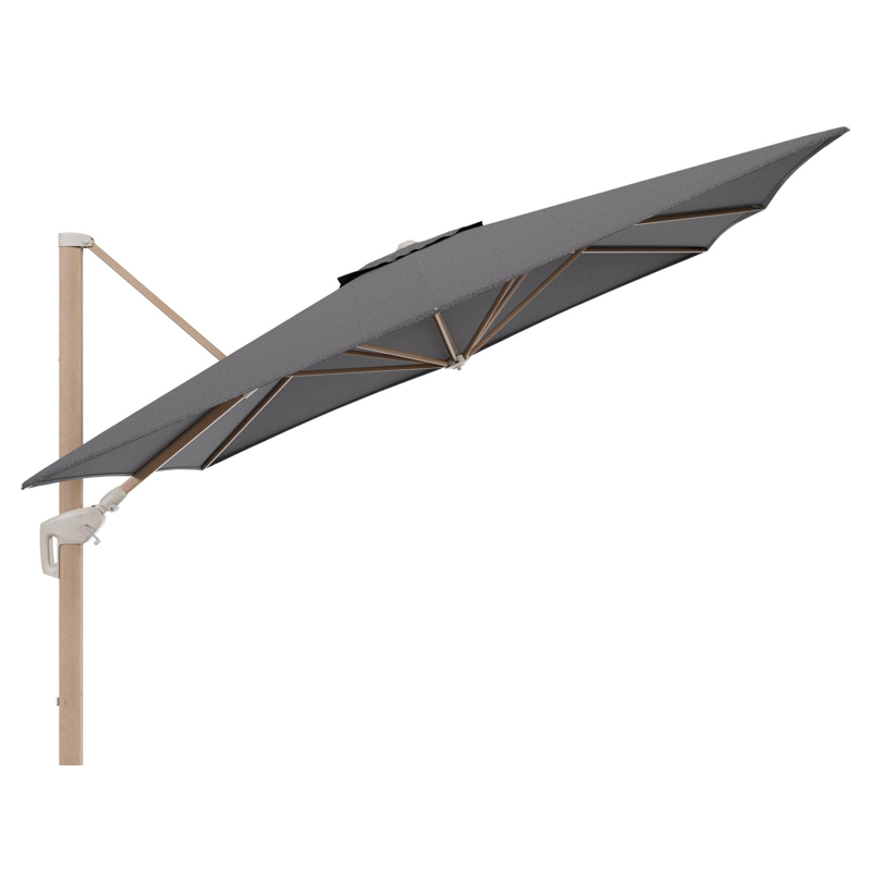 Parasol pendant Minore avec fonction tilt en aluminium aspect de bois et toile de parasol All Weather Solica Firenze Tunder - Lg.1 350 x Lg.2 350 cm (sans pied de parasol