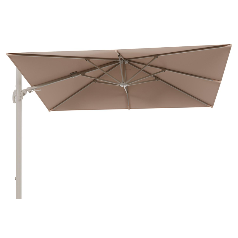 Avola zweefparasol met tiltfunctie in beige aluminium en All Weather Sunbrella Premium Natte Linen Chalk parasoldoek - L 1 200 x L2 300 cm (zonder voet)
