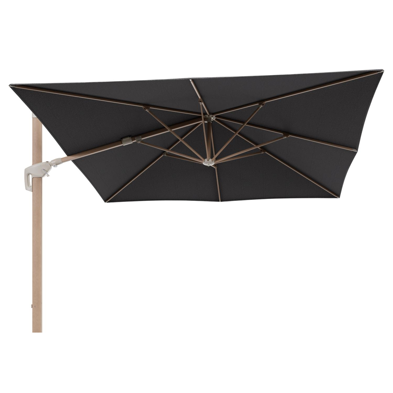 Parasol pendant Minore avec fonction tilt en aluminium aspect de bois et toile de parasol All Weather Solica Firenze Tunder - Lg.1 350 x Lg.2 350 cm (sans pied de parasol