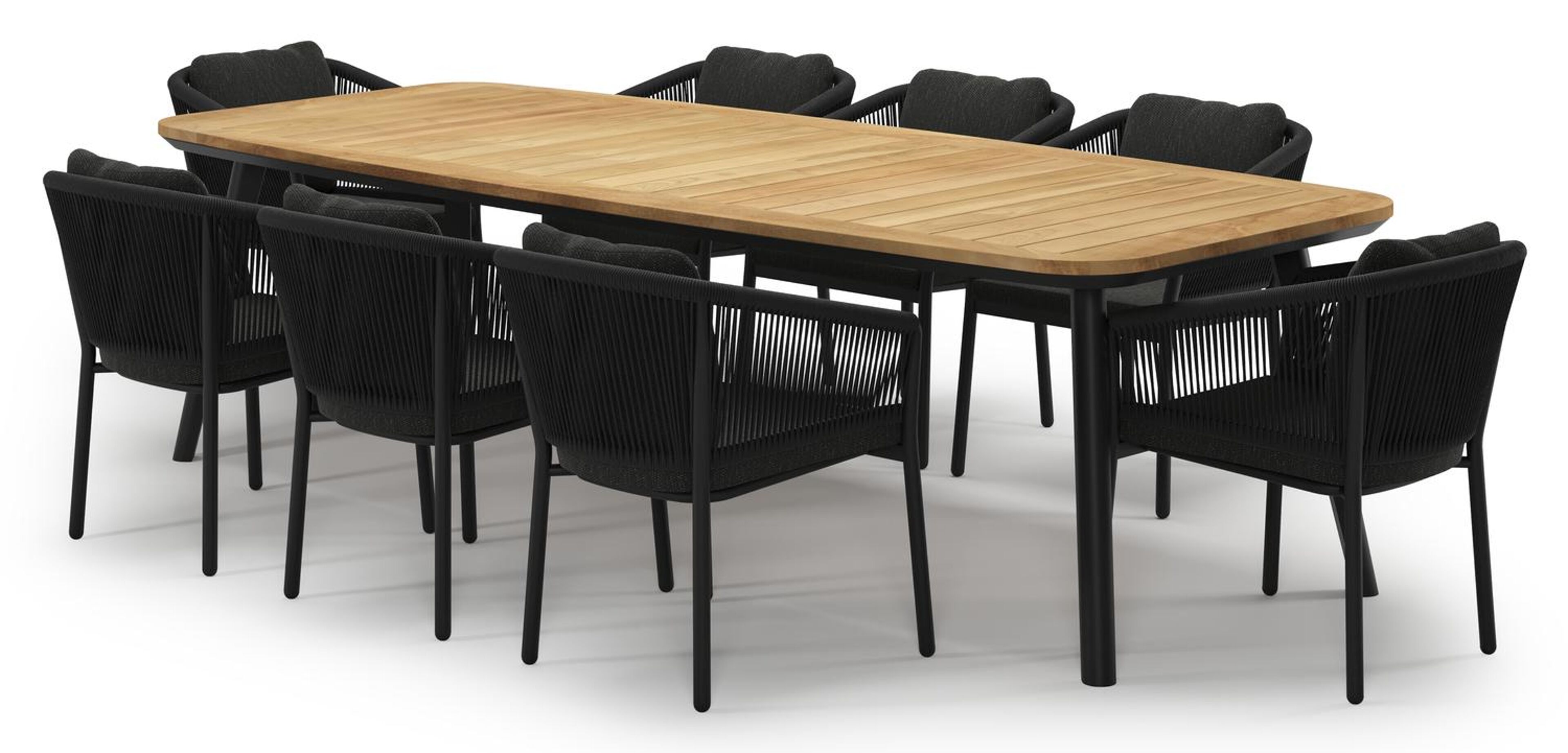 Ensemble de jardin Mosa en aluminium noir et sintered stone natural finish avec 10 chaises de jardin Gerona