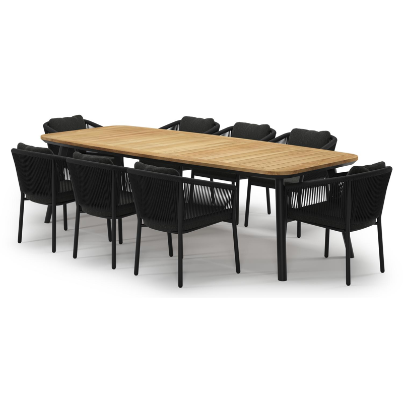 Ensemble de jardin Mosa en aluminium noir et sintered stone natural finish avec 10 chaises de jardin Gerona