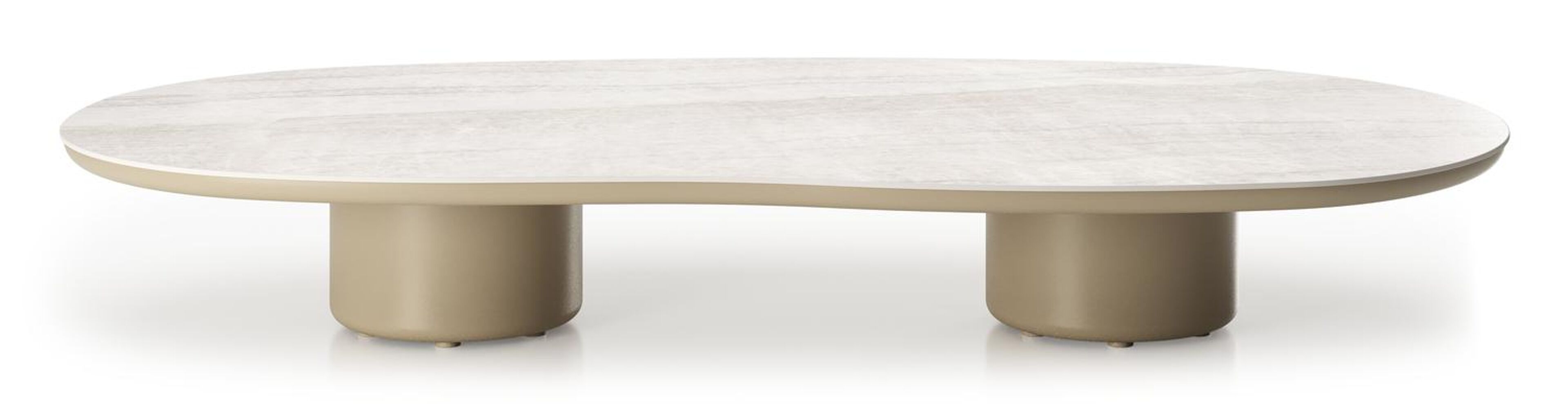 Table de basse Amico organique en aluminium beige et céramique pleine Taj Mahal - Lg. 170 x Lrg. 91 x Haut. 25 cm