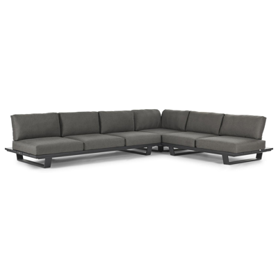 Pagino loungehoek in zwart aluminium met natte dark taupe all weather sunbrella® luxe kussens