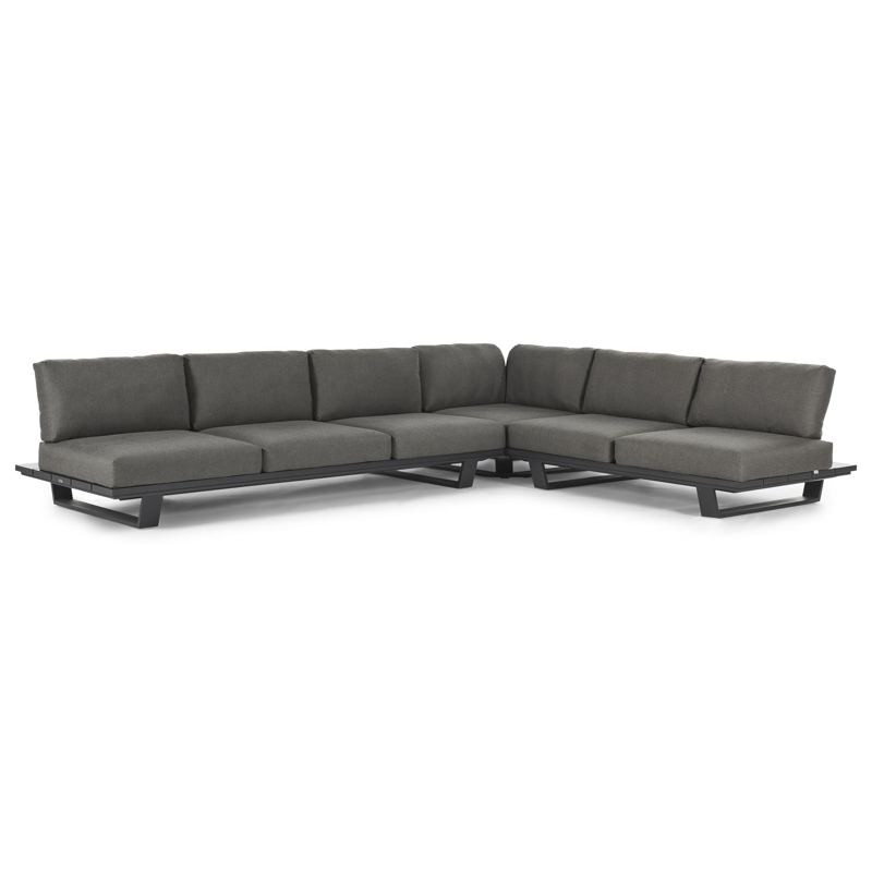 Pagino loungehoek in zwart aluminium met natte dark taupe all weather sunbrella® luxe kussens