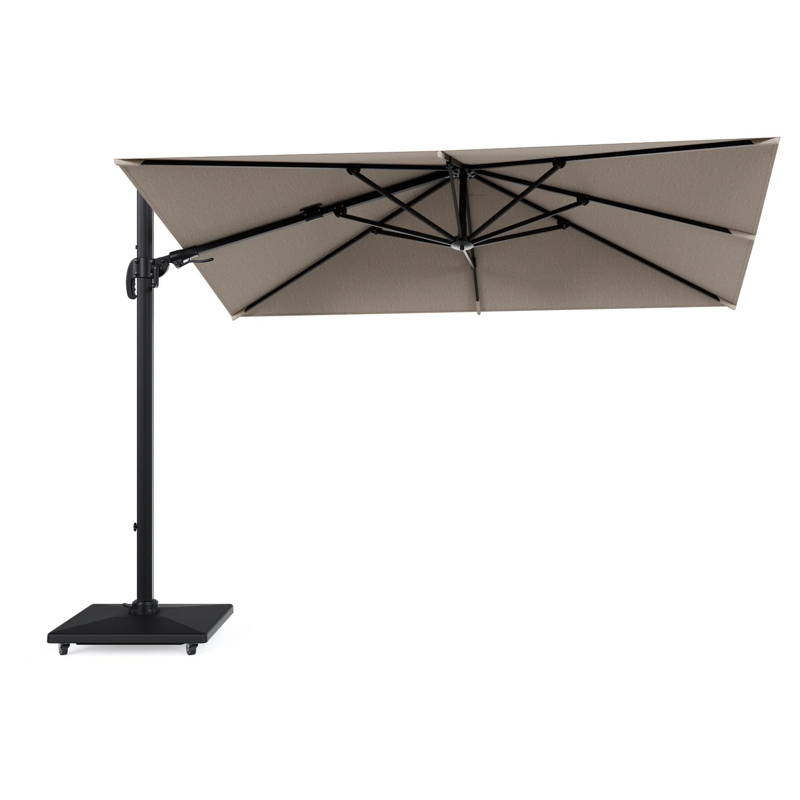 Avola zweefparasol met tiltfunctie in zwart aluminium en natural Weather+ Softtouch parasoldoek - L1 200 x L2 300 cm met parasolvoet Avola 90 kg