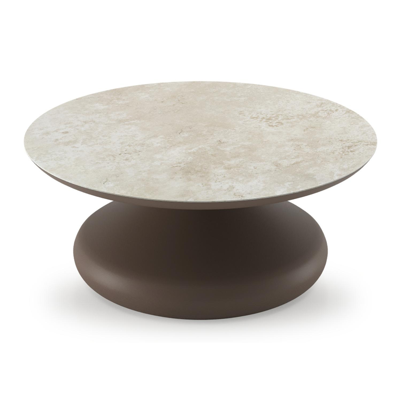 Bomero loungetafel rond in taupe aluminium en volkeramiek Rapolano - Dia. 84 x H 32.2 cm