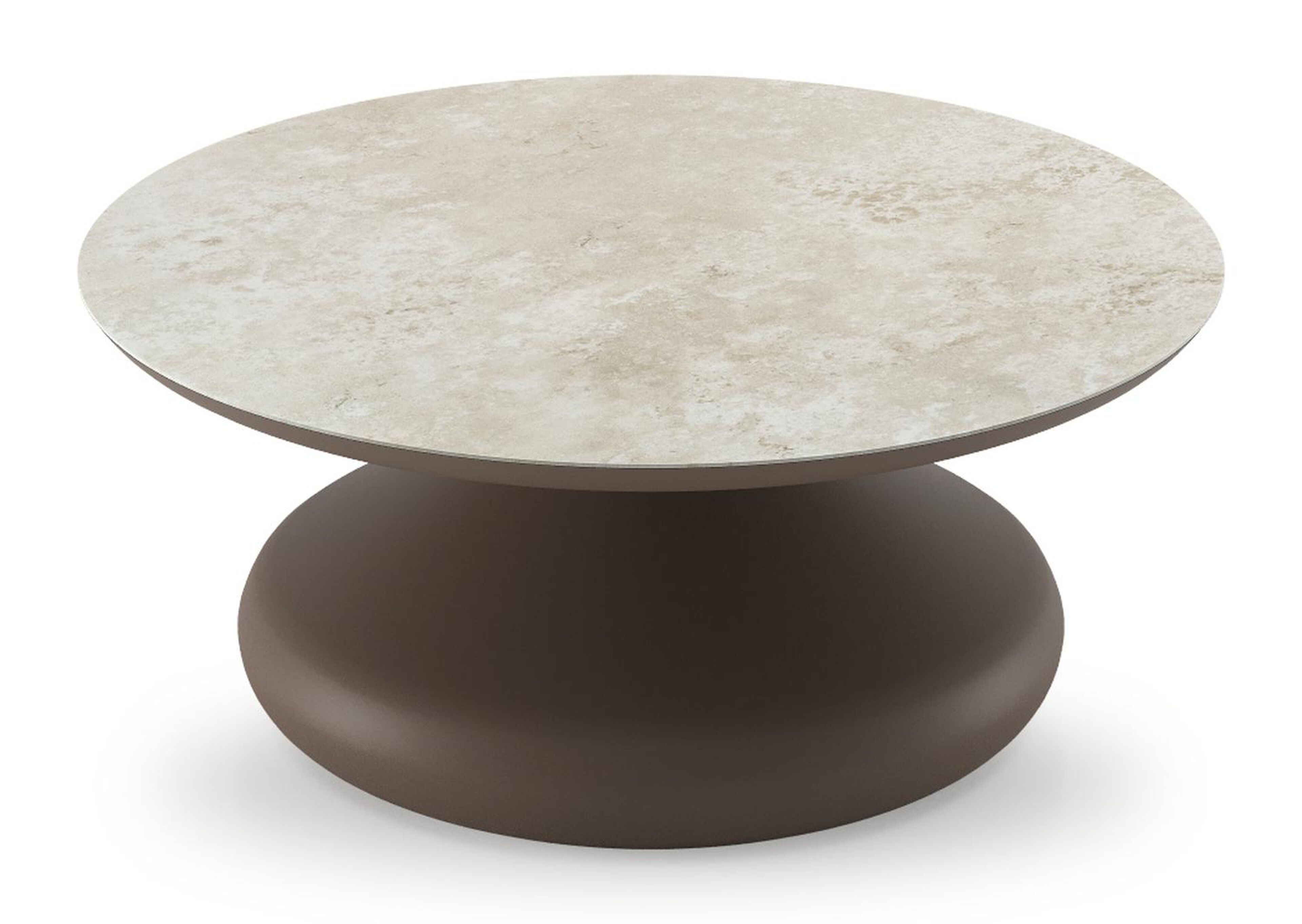 Table de basse Bomero ronde en aluminium taupe et céramique pleine Rapolano - Diam. 84 x Haut. 32 cm