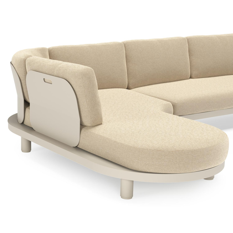 Donato loungehoek in beige aluminium met all weather cosytica Althea Camel kussen