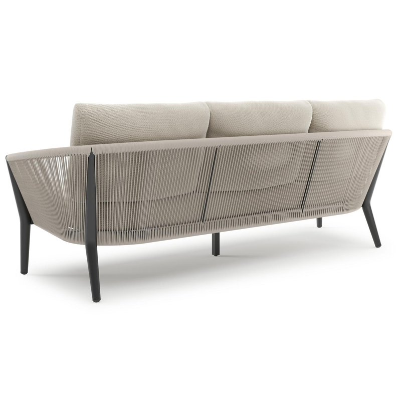 Orso loungeset in zwart aluminium en beige verticaal geweven ronde rope met Lopi Marble all weather sunbrella® luxe kussen