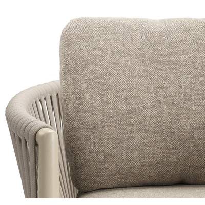 Chaise de jardin Organo en aluminium beige et corde luxe plate beige tissée verticalement avec coussin en All Weather Sunbrella® Luxe Chartres Pewter