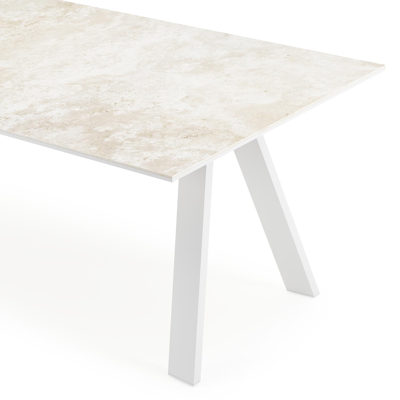 Table de jardin Cesano rectangulaire en aluminium blanc et céramique pleine Rapolano Lg. 240 x Lrg. 100 cm