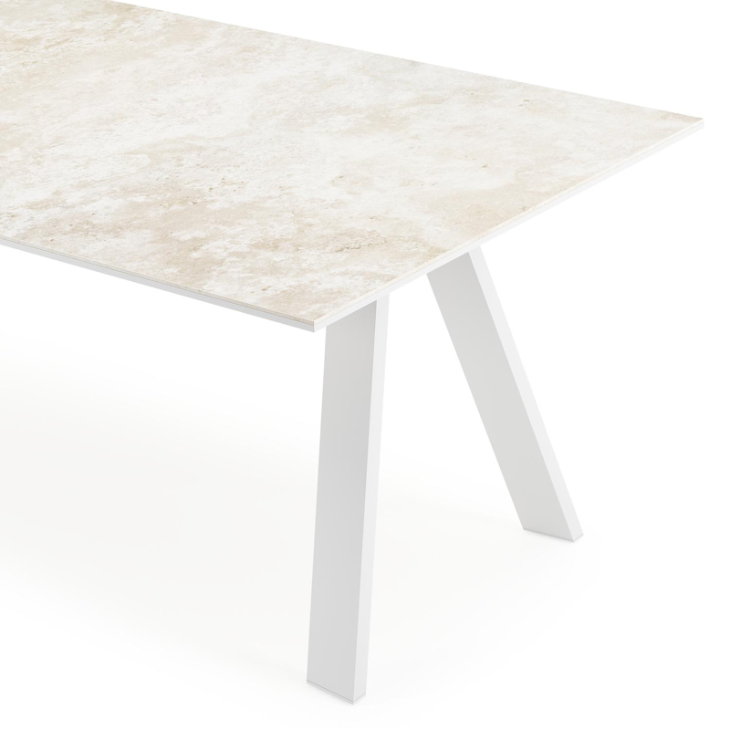 Table de jardin Cesano rectangulaire en aluminium blanc et céramique pleine Rapolano Lg. 240 x Lrg. 100 cm