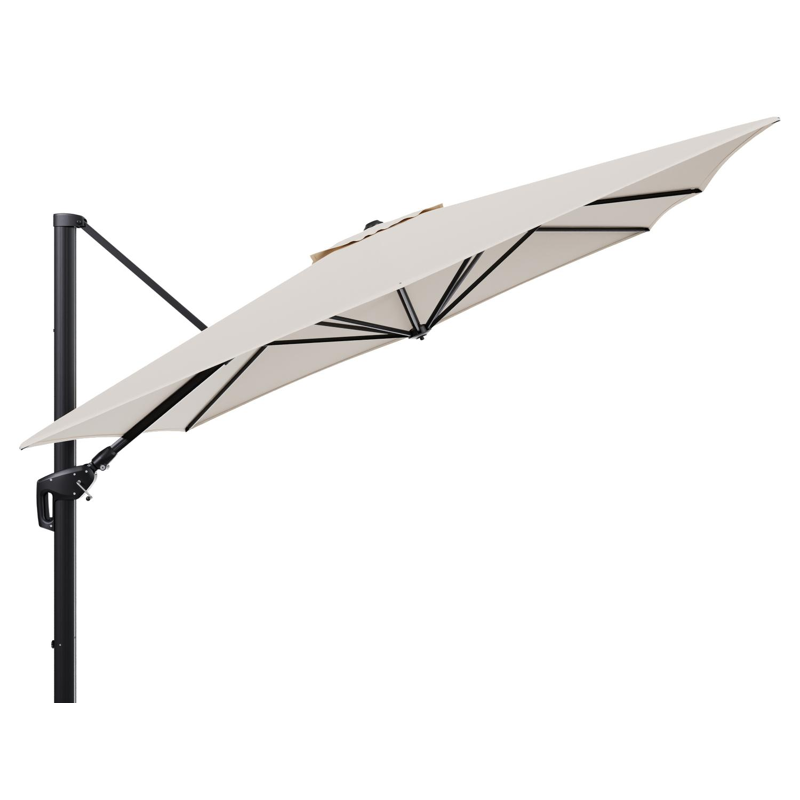 Minore zweefparasol tiltfunctie in zwart aluminium en parasoldoek in All Weather Sunbrella® Luxe Heritage Papyrus - L1 350 x L2: 350 cm (zonder voet) (zonder voet)