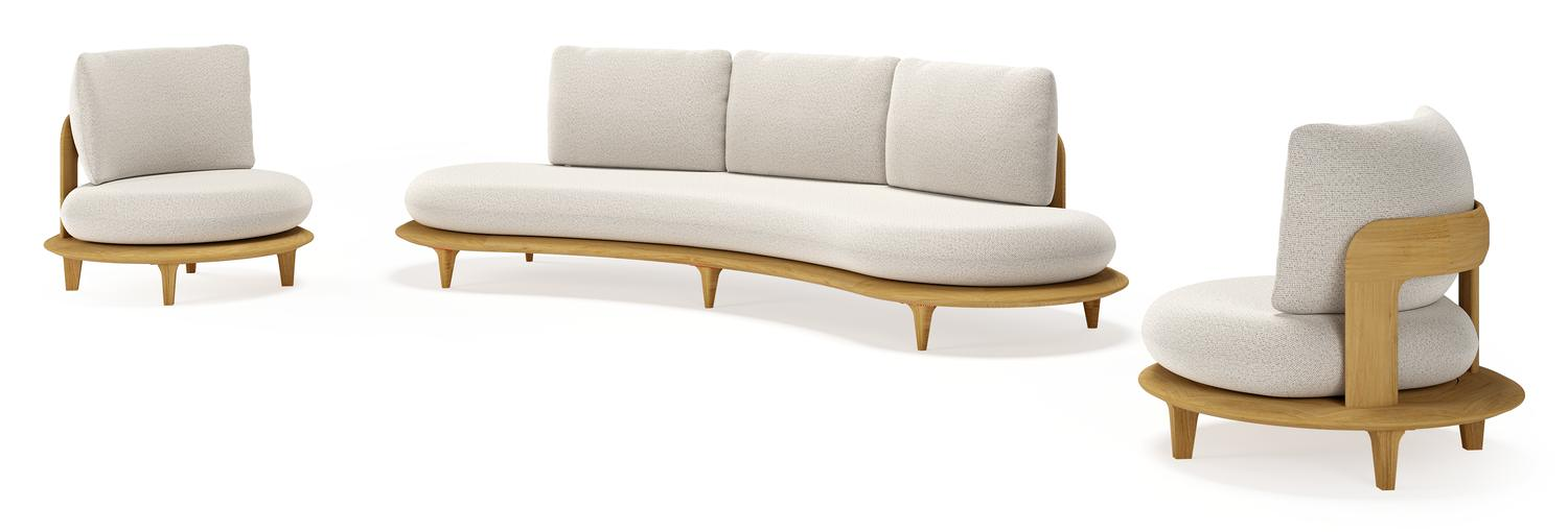 Salon de jardin Bomero en teck et coussins en all weather solica firenze natural