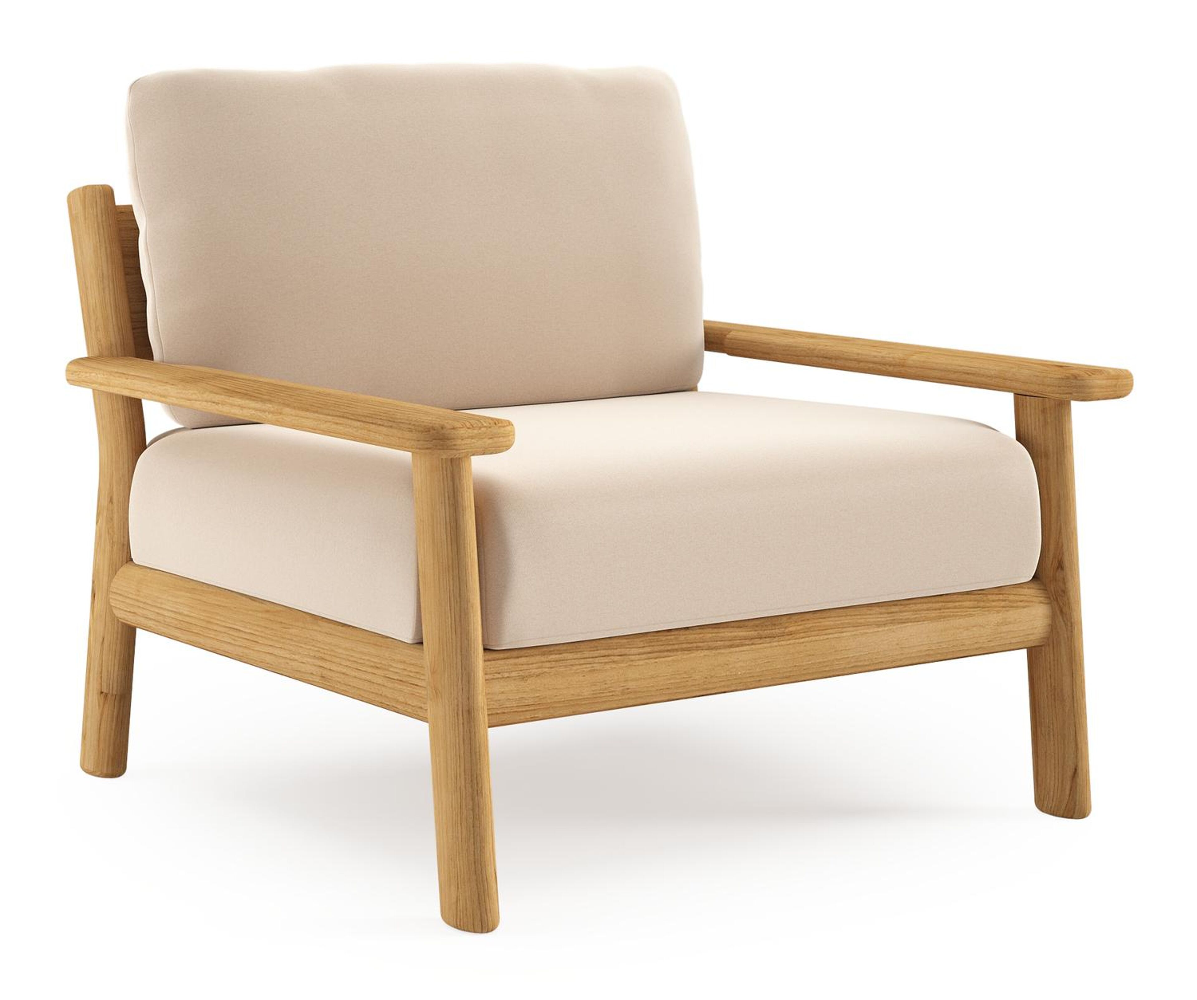 Amaro loungestoel in teak met natte linen chalk all weather sunbrella® luxe kussen