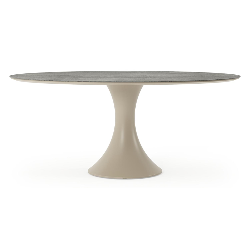Table de jardin Fano ovale en aluminium beige et céramique pleine Aspen Grey - Lg. 180 x Lrg. 110 x Haut. 75 cm