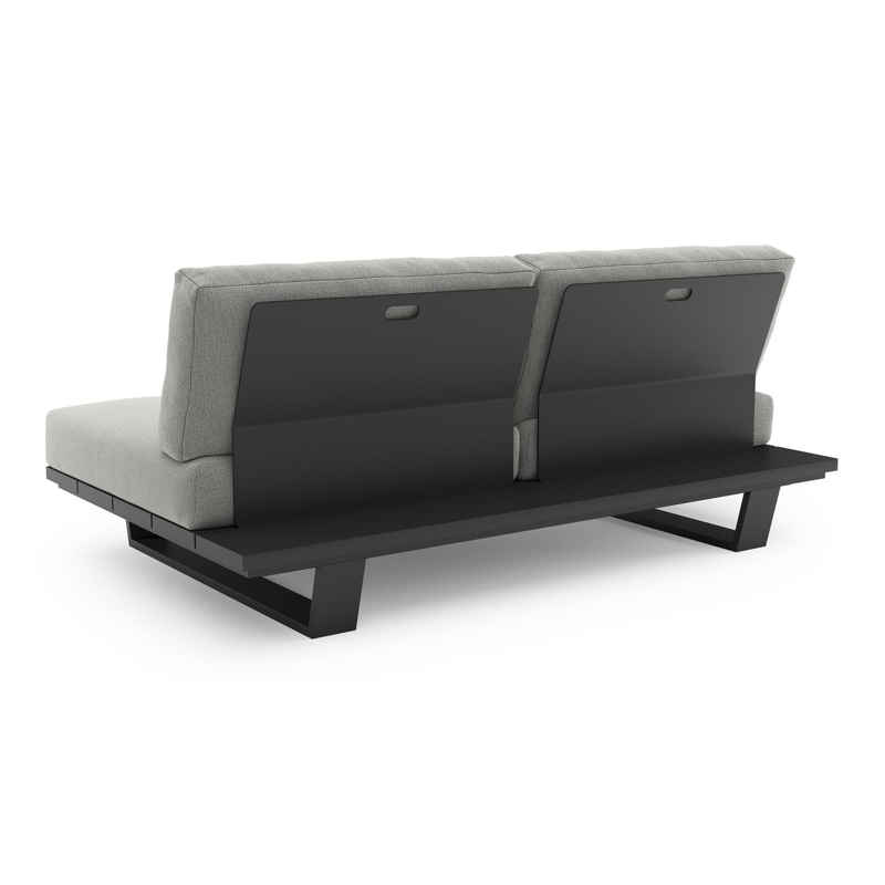 Canapé de jardin Pagino en aluminium noir et coussins en all weather sunbrella® luxe savane nimbus