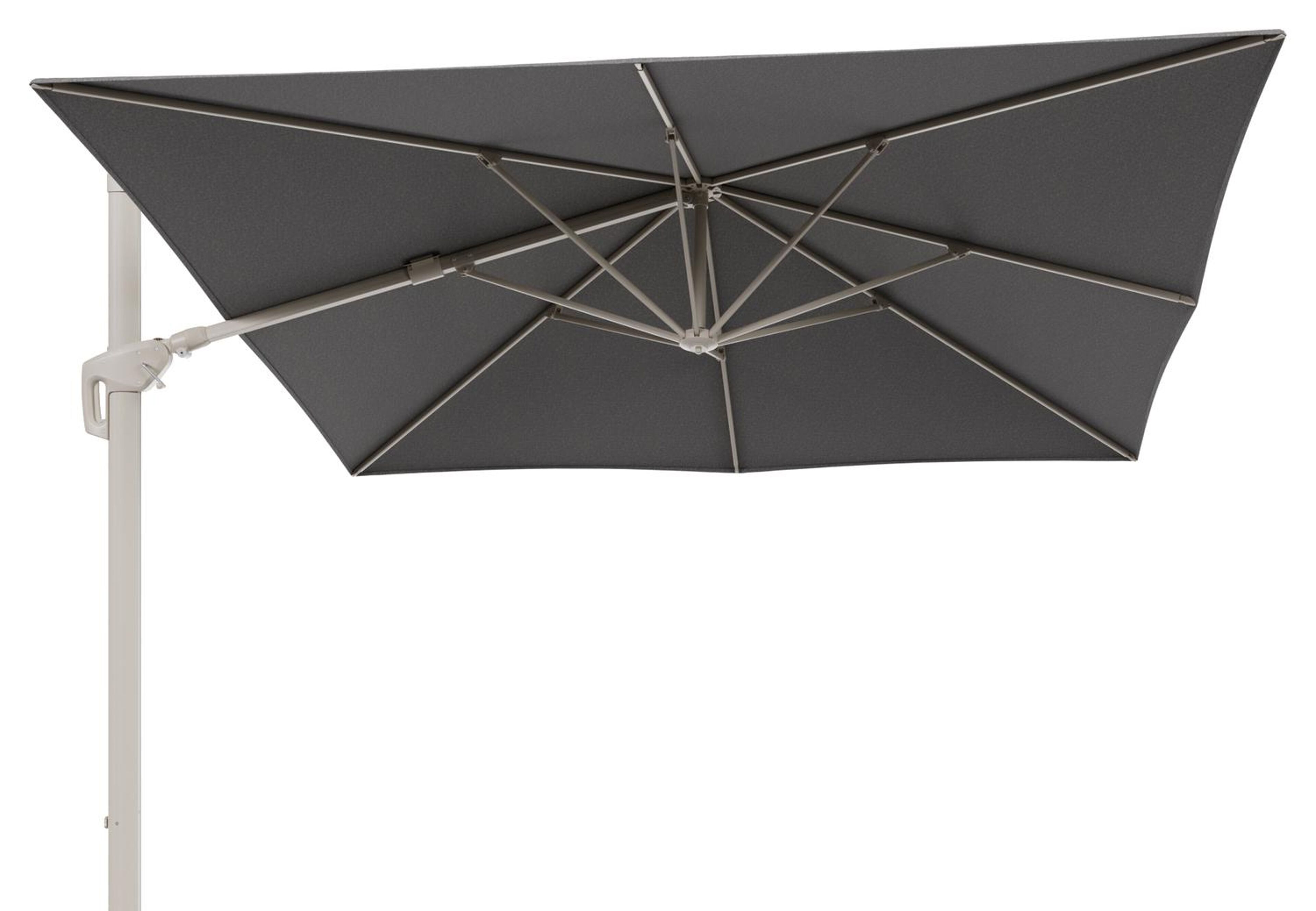 Minore zweefparasol met tiltfunctie in beige aluminium en Chartres Drizzle All Weather Sunbrella® Luxe parasoldoek - L1: 350 x L2: 350 cm (zonder voet) (zonder voet)