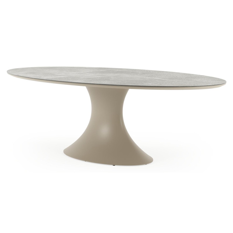 Table de jardin Fano ovale en aluminium beige et céramique pleine New York - Lg. 240 x Lrg. 135 x Haut. 75 cm