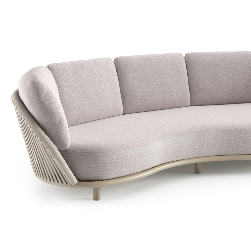 Lupino loungeset in beige aluminium en beige verticaal geweven luxe vlakke brede rope met wander gobi all weather sunbrella® luxe kussen