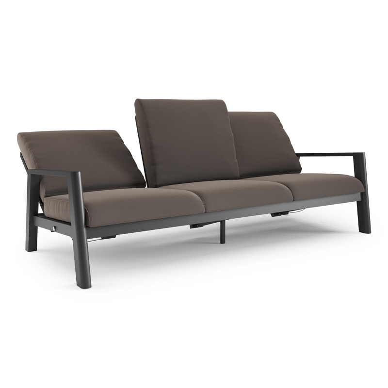 Cirello loungebank in zwart aluminium met natte nature grey all weather sunbrella® luxe kussen