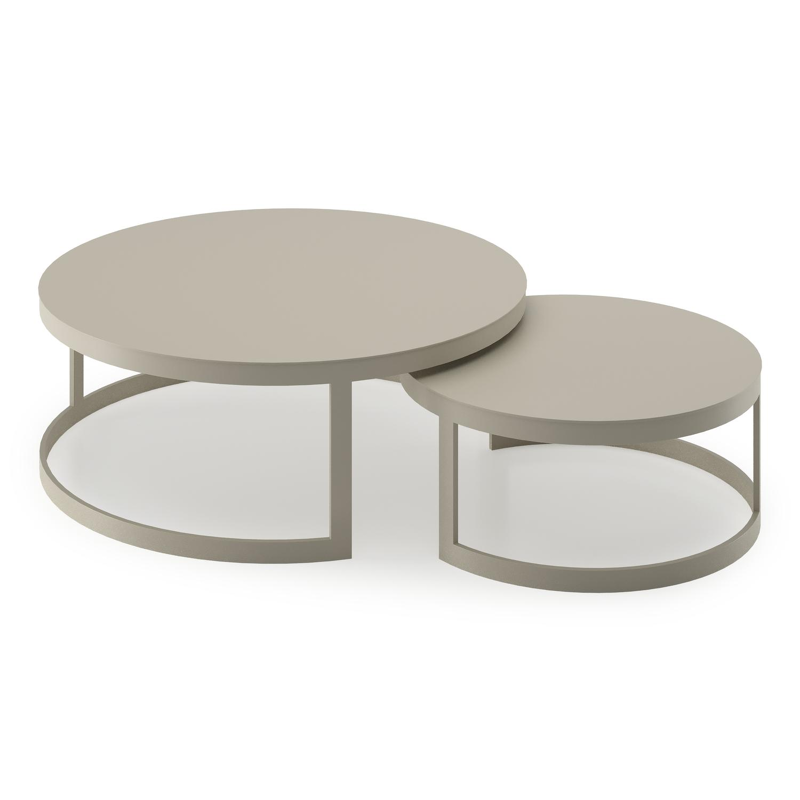 Enna loungetafels in beige aluminium - Dia. 100 x H 37 cm, Dia. 70 x H 30 cm